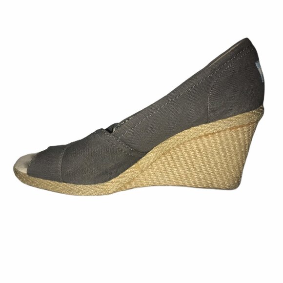 Toms Canvas Peep Espadrille Wedges Womens 7.5 Gray Work Dance Wedding - Picture 4 of 9